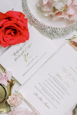 Load image into Gallery viewer, Eternal Elegance | Gold Foil on White Cotton Invitations | Wedding Invitation Suite | Maraseel | بطاقة دعوة |
