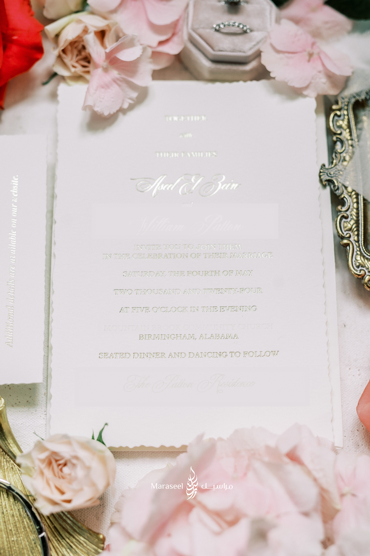 Eternal Elegance | Gold Foil on White Cotton Invitations | Wedding Invitation Suite | Maraseel | بطاقة دعوة |