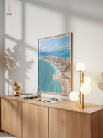 Load image into Gallery viewer, Wooden cabinet with decorative items in a room with a large window for Art Print Tyre South Lebanon 
