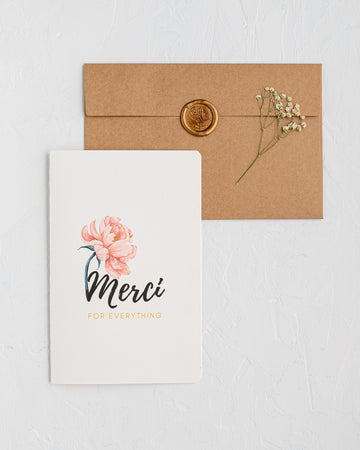 Merci Card | Floral | Peonies Design | Spring Card | Thank You Card