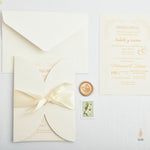 Load image into Gallery viewer, Timeless Invite | Satin | Beige White Gold | Classic Couple | Gold Wax Seal
