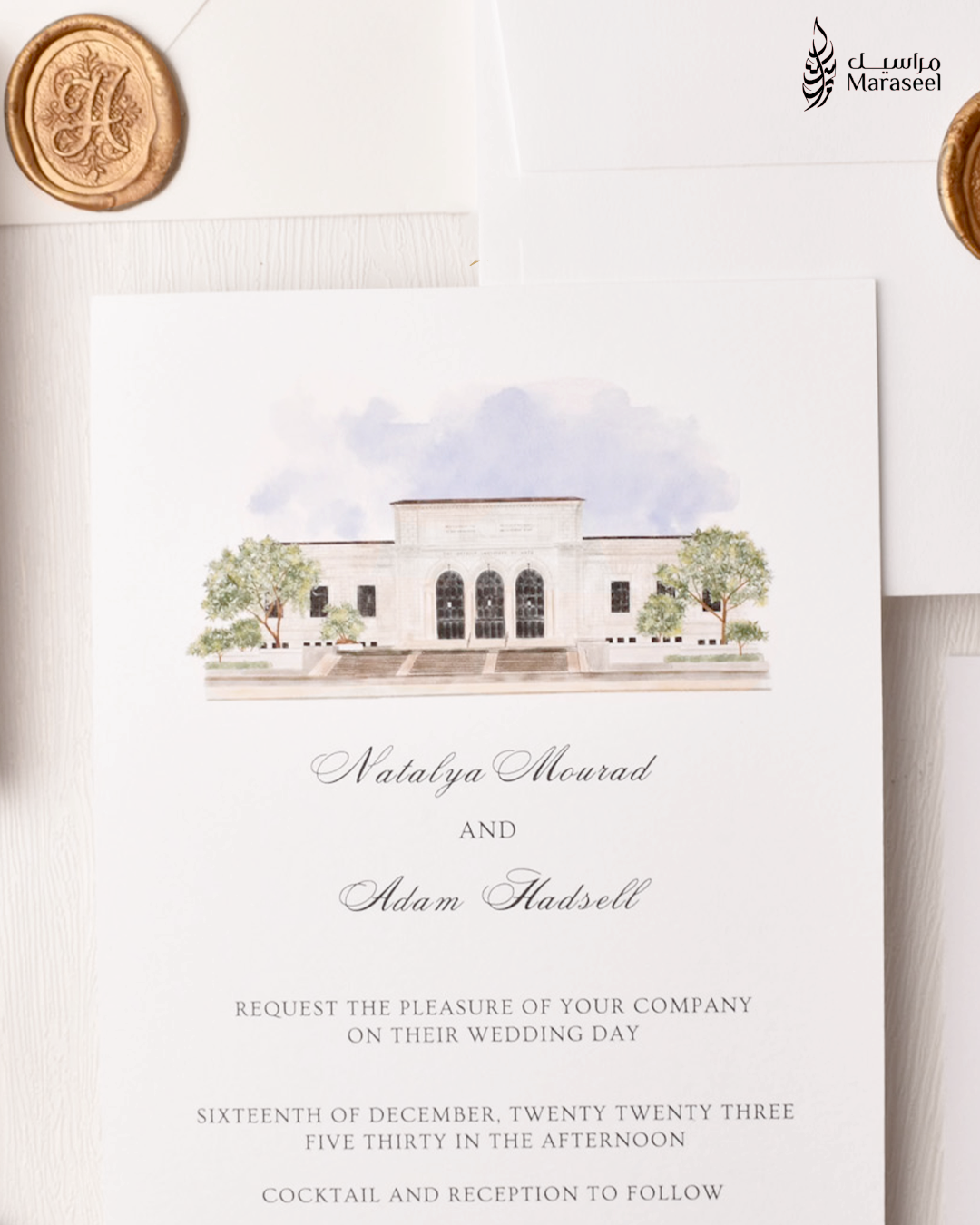 Watercolor Venue | Luxury Invitation | Custom | White Blue