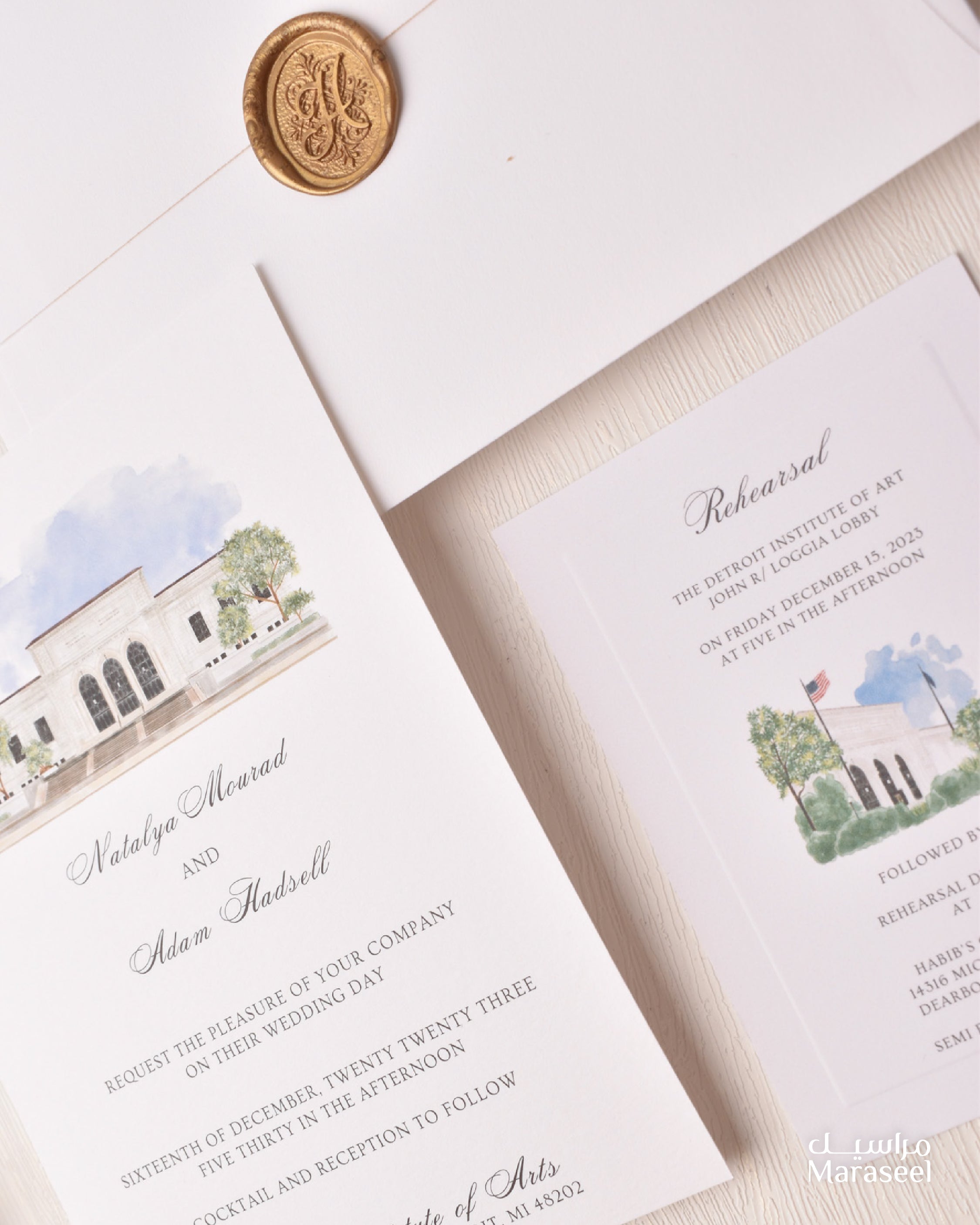 Watercolor Venue | Luxury Invitation | Custom | White Blue