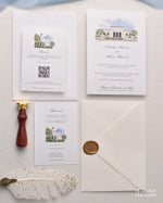 Load image into Gallery viewer, Watercolor Venue | Luxury Invitation | Custom | White Blue
