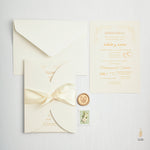 Load image into Gallery viewer, Timeless Invite | Satin | Beige White Gold | Classic Couple | Gold Wax Seal
