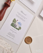 Load image into Gallery viewer, Watercolor Venue | Luxury Invitation | Custom | White Blue
