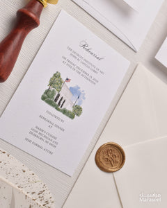 Watercolor Venue | Luxury Invitation | Custom | White Blue