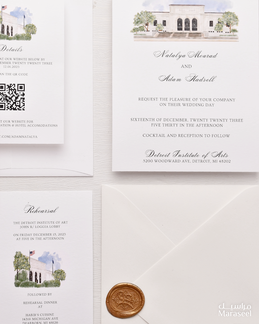 Watercolor Venue | Luxury Invitation | Custom | White Blue