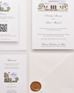 Watercolor Venue | Luxury Invitation | Custom | White Blue
