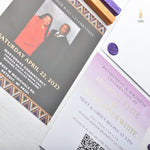 Load image into Gallery viewer, African Theme Sneakerball Celebration Invitation | Gold Foil | Double Sided | Image on Invitation | Save the Date | Wedding Invitation Suite | Maraseel |بطاقة دعوة |

