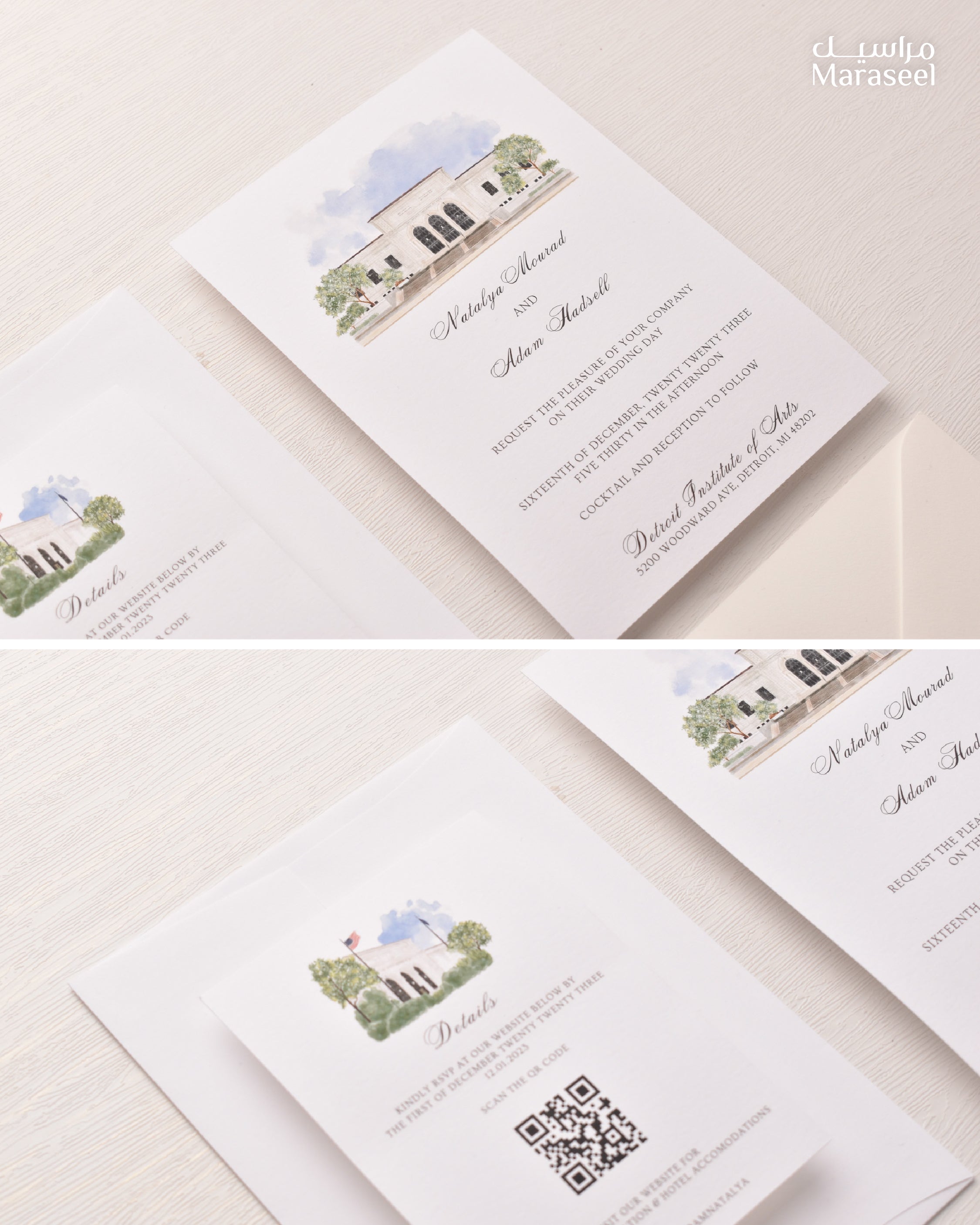 Watercolor Venue | Luxury Invitation | Custom | White Blue