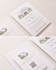 Watercolor Venue | Luxury Invitation | Custom | White Blue