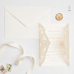 Load image into Gallery viewer, Lace Jacket Suite | Ivory Cream Classic Elegant | Gold Seal | Lace | Satin Ribbon
