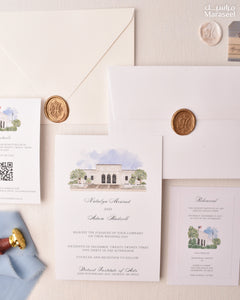 Watercolor Venue | Luxury Invitation | Custom | White Blue