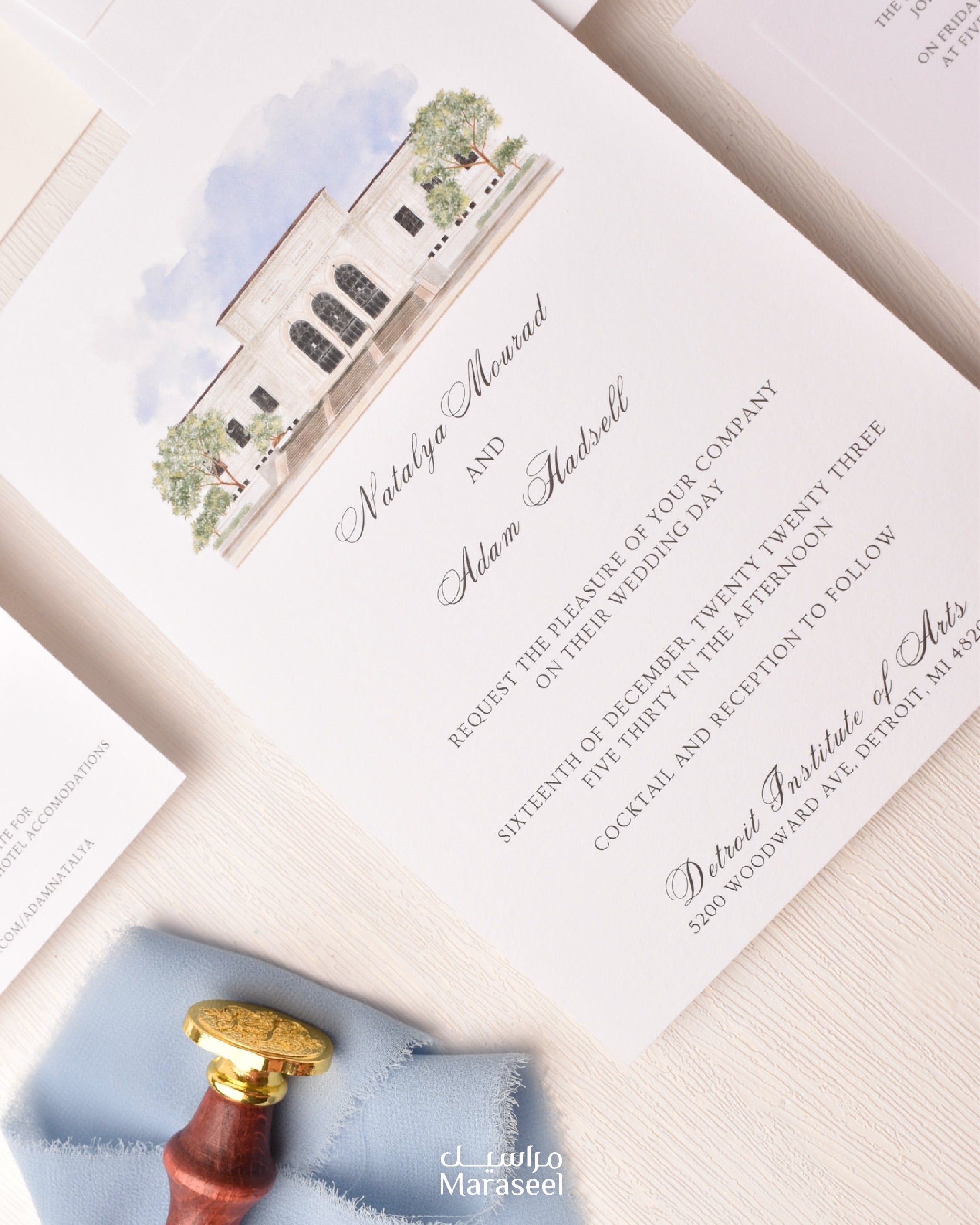 Watercolor Venue | Luxury Invitation | Custom | White Blue