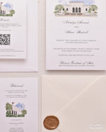 Load image into Gallery viewer, Watercolor Venue | Luxury Invitation | Custom | White Blue
