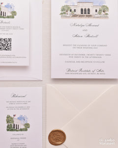 Watercolor Venue | Luxury Invitation | Custom | White Blue