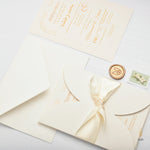 Load image into Gallery viewer, Timeless Invite | Satin | Beige White Gold | Classic Couple | Gold Wax Seal
