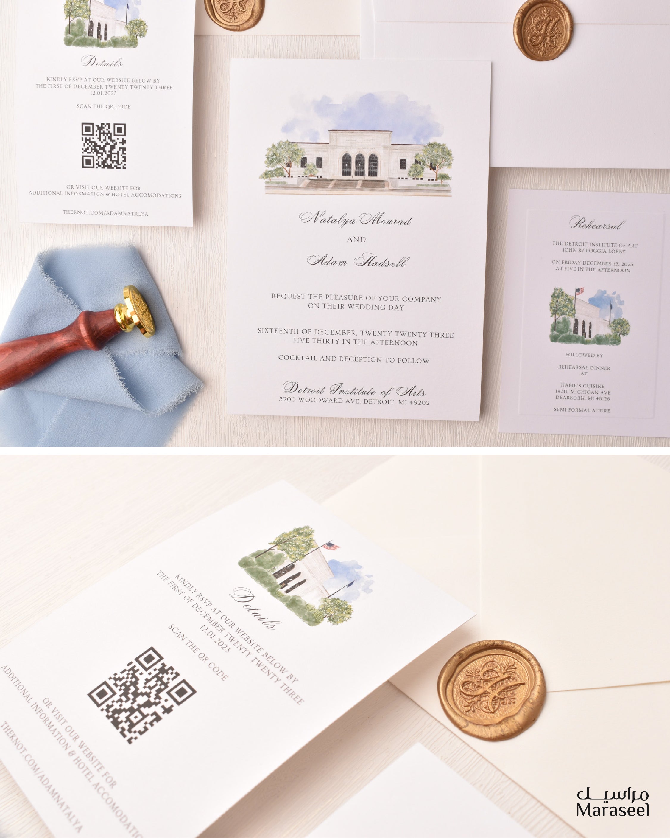 Watercolor Venue | Luxury Invitation | Custom | White Blue