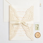Load image into Gallery viewer, Lace Jacket Suite | Ivory Cream Classic Elegant | Gold Seal | Lace | Satin Ribbon
