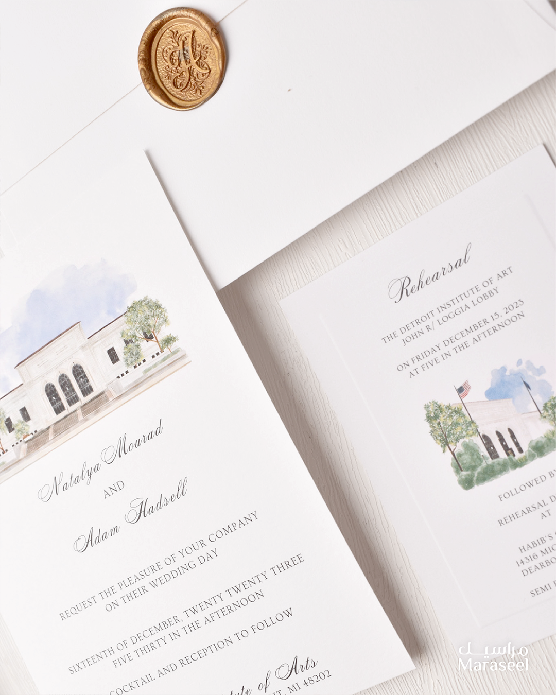 Watercolor Venue | Luxury Invitation | Custom | White Blue