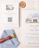 Load image into Gallery viewer, Watercolor Venue | Luxury Invitation | Custom | White Blue
