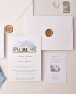 Load image into Gallery viewer, Watercolor Venue | Luxury Invitation | Custom | White Blue
