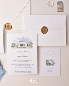 Watercolor Venue | Luxury Invitation | Custom | White Blue