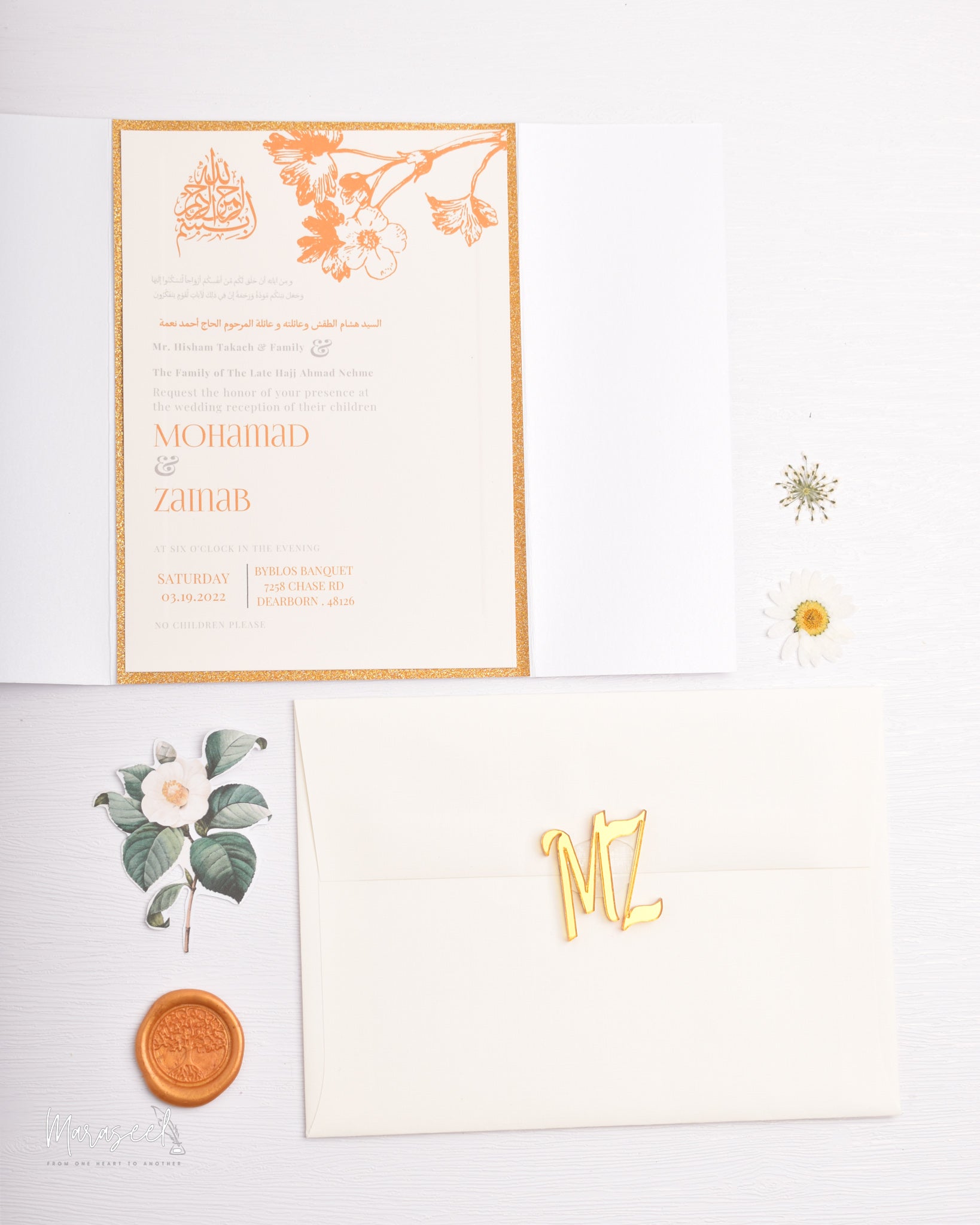 Arabian Nights|  Wedding Invitation Suite | Warm Orange Blossom