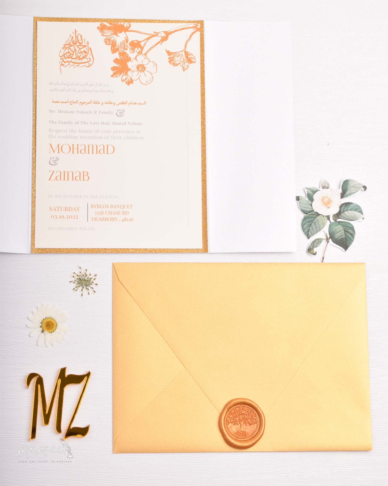 Arabian Nights|  Wedding Invitation Suite | Warm Orange Blossom