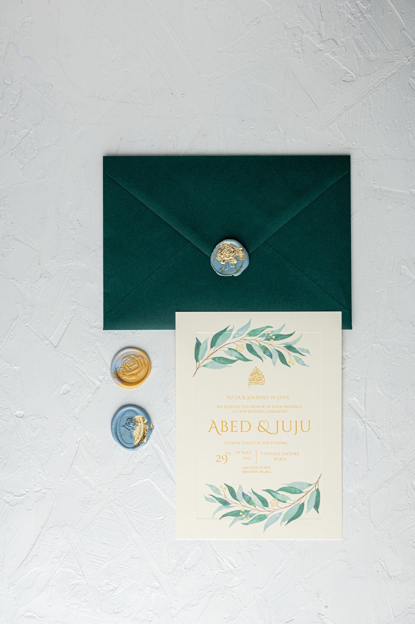 The Bohemian Wedding Invitation Suite | Simple Elegance with Greenery and Gold for Rustic Celebrations | بطاقة دعوة