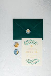 The Bohemian Wedding Invitation Suite | Simple Elegance with Greenery and Gold for Rustic Celebrations | بطاقة دعوة