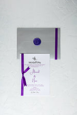 Load image into Gallery viewer, The Sultana Wedding Invitation Suite | Inspired by Royalty | Handcrafted with Opulence and Elegance | Purple Ribbon| بطاقة دعوة
