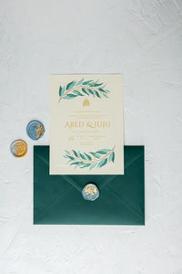 The Bohemian Wedding Invitation Suite | Simple Elegance with Greenery and Gold for Rustic Celebrations | بطاقة دعوة