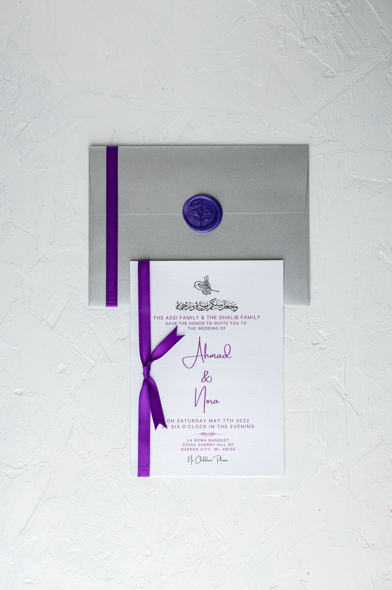 The Sultana Wedding Invitation Suite | Inspired by Royalty | Handcrafted with Opulence and Elegance | Purple Ribbon| بطاقة دعوة