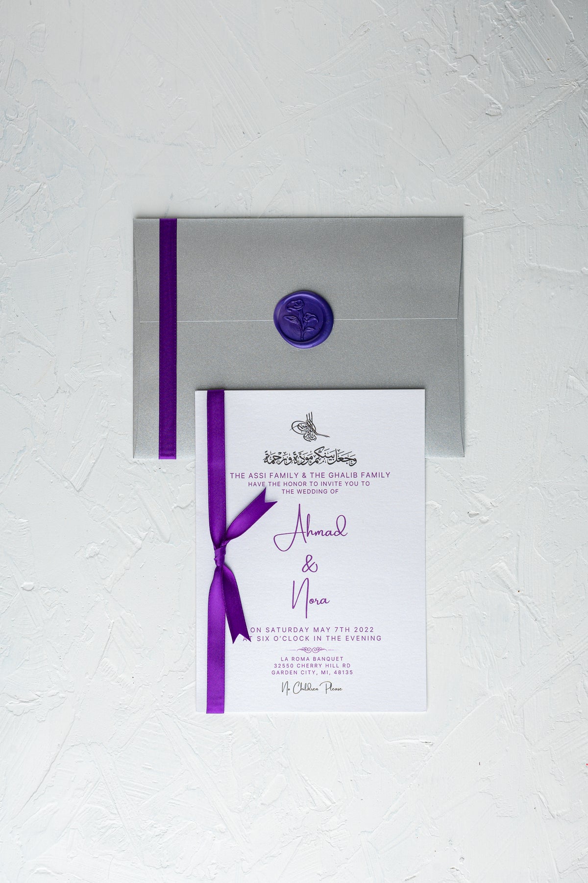 The Sultana Wedding Invitation Suite | Inspired by Royalty | Handcrafted with Opulence and Elegance | Purple Ribbon| بطاقة دعوة